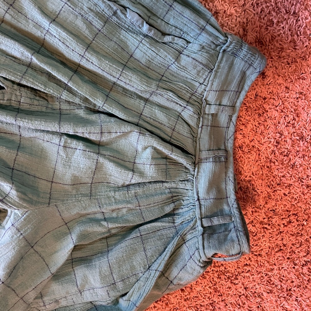 Free People Lunar Cove Sz M Turquoise Window Pane Plaid Wide Leg Pants - Picture 9 of 9